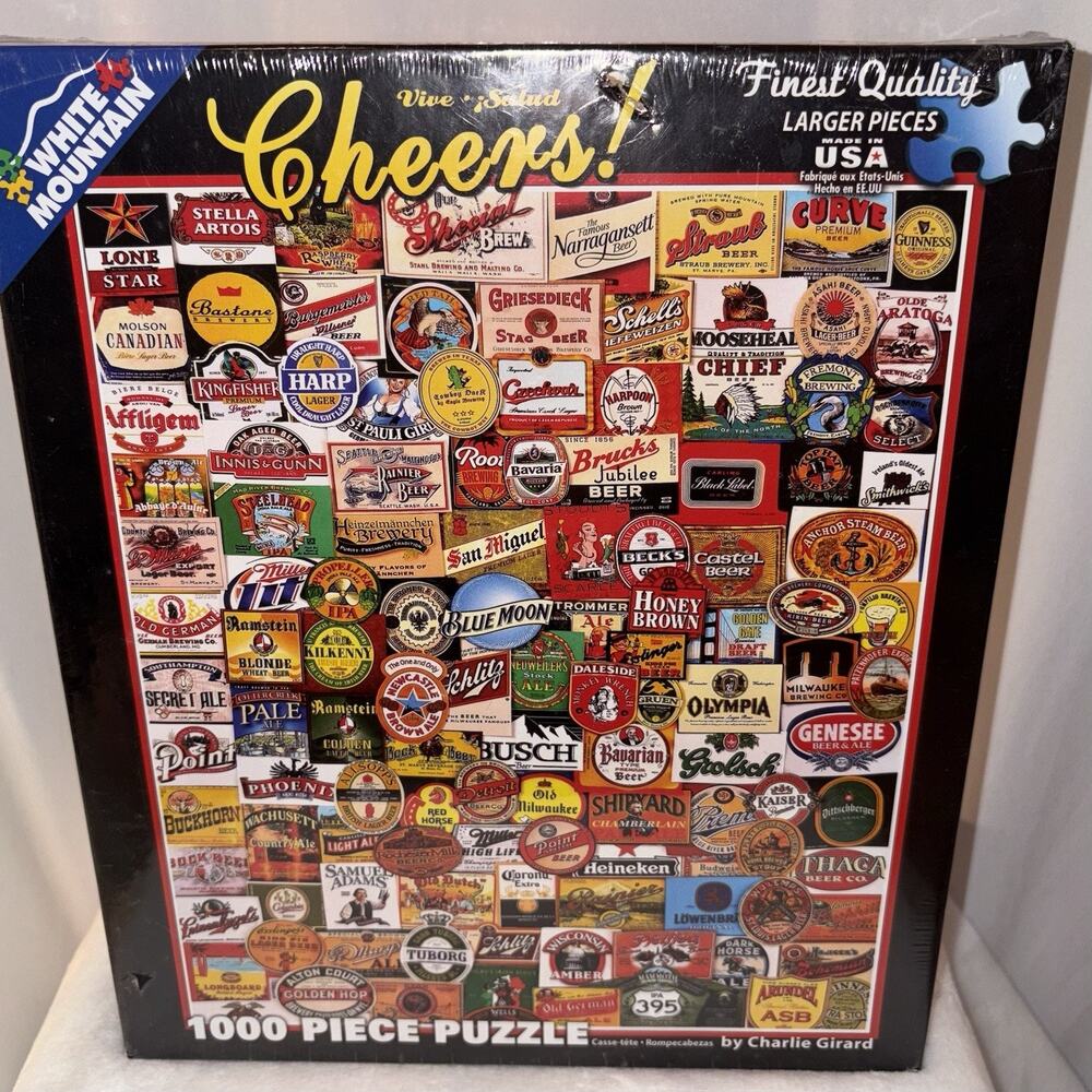 White Mountain Puzzles Cheers Beer Label Brands 1000 PC #8615 Charlie Girard NEW